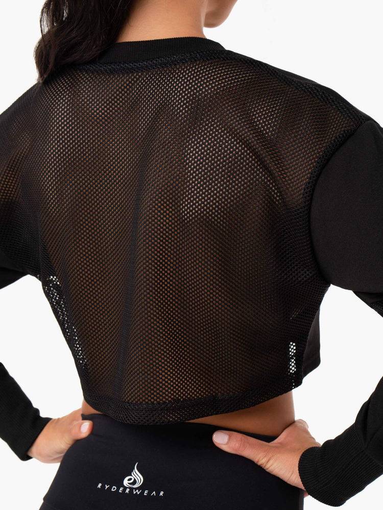 Ryderwear Women Sweaters Amazon Mesh Cropped Women's Sweaters Black | CA1555BC