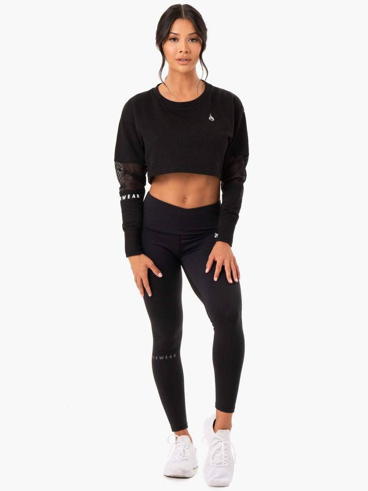 Ryderwear Women Sweaters Amazon Mesh Cropped Women's Sweaters Black | CA1555BC