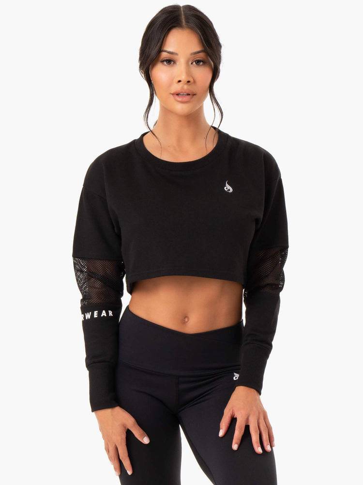 Ryderwear Women Sweaters Amazon Mesh Cropped Women\'s Sweaters Black | CA1555BC