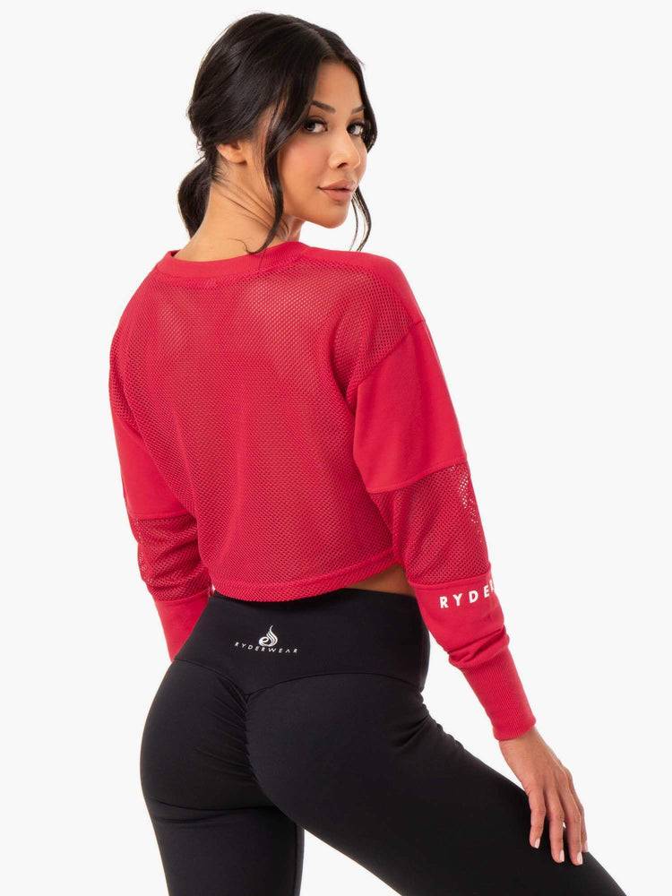 Ryderwear Women Sweaters Amazon Mesh Cropped Women's Sweaters Strawberry Red | CA1558QZ