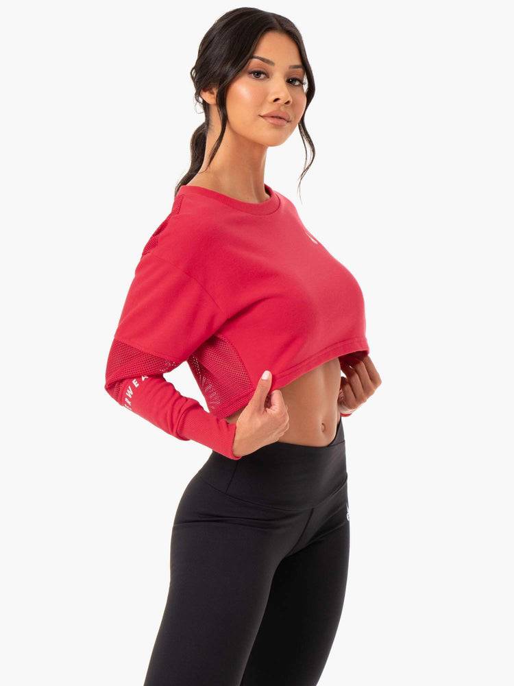 Ryderwear Women Sweaters Amazon Mesh Cropped Women's Sweaters Strawberry Red | CA1558QZ