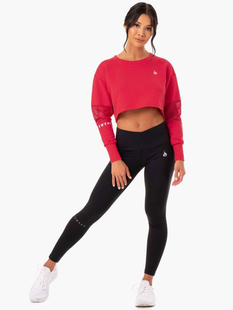 Ryderwear Women Sweaters Amazon Mesh Cropped Women's Sweaters Strawberry Red | CA1558QZ