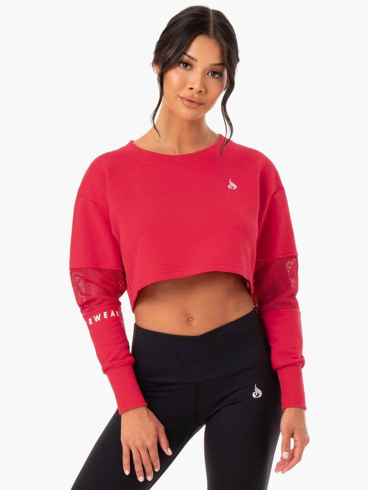 Ryderwear Women Sweaters Amazon Mesh Cropped Women\'s Sweaters Strawberry Red | CA1558QZ