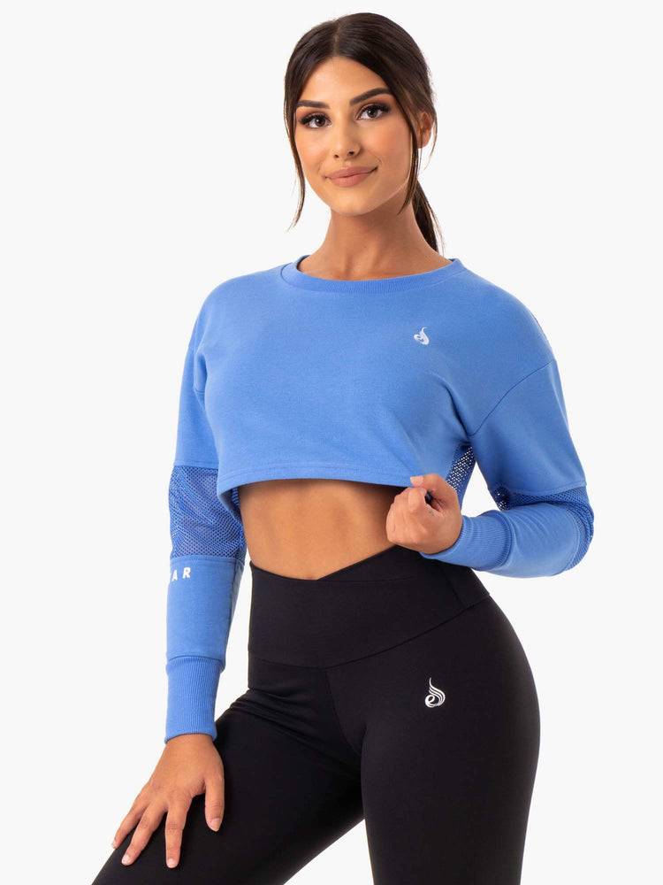 Ryderwear Women Sweaters Amazon Mesh Cropped Women's Sweaters Blue | CA1563YU