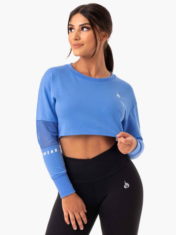 Ryderwear Women Sweaters Amazon Mesh Cropped Women\'s Sweaters Blue | CA1563YU