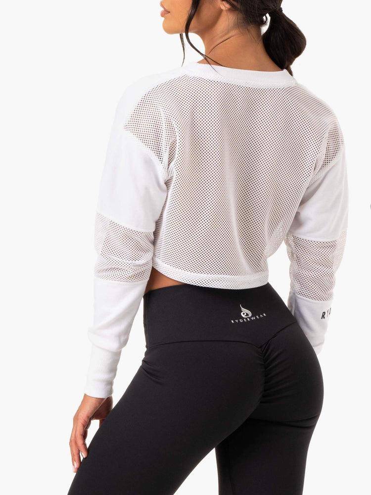 Ryderwear Women Sweaters Amazon Mesh Cropped Women's Sweaters White | CA1582NB