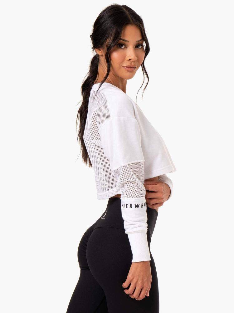 Ryderwear Women Sweaters Amazon Mesh Cropped Women's Sweaters White | CA1582NB