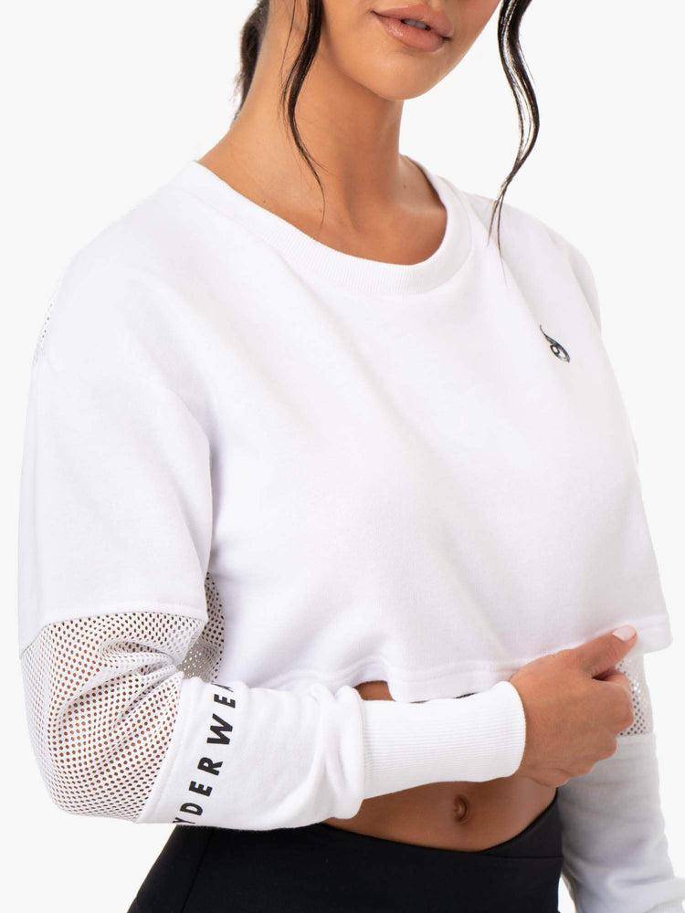 Ryderwear Women Sweaters Amazon Mesh Cropped Women's Sweaters White | CA1582NB