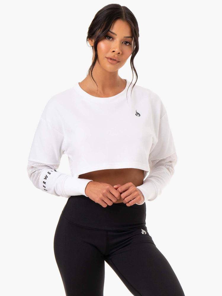 Ryderwear Women Sweaters Amazon Mesh Cropped Women\'s Sweaters White | CA1582NB