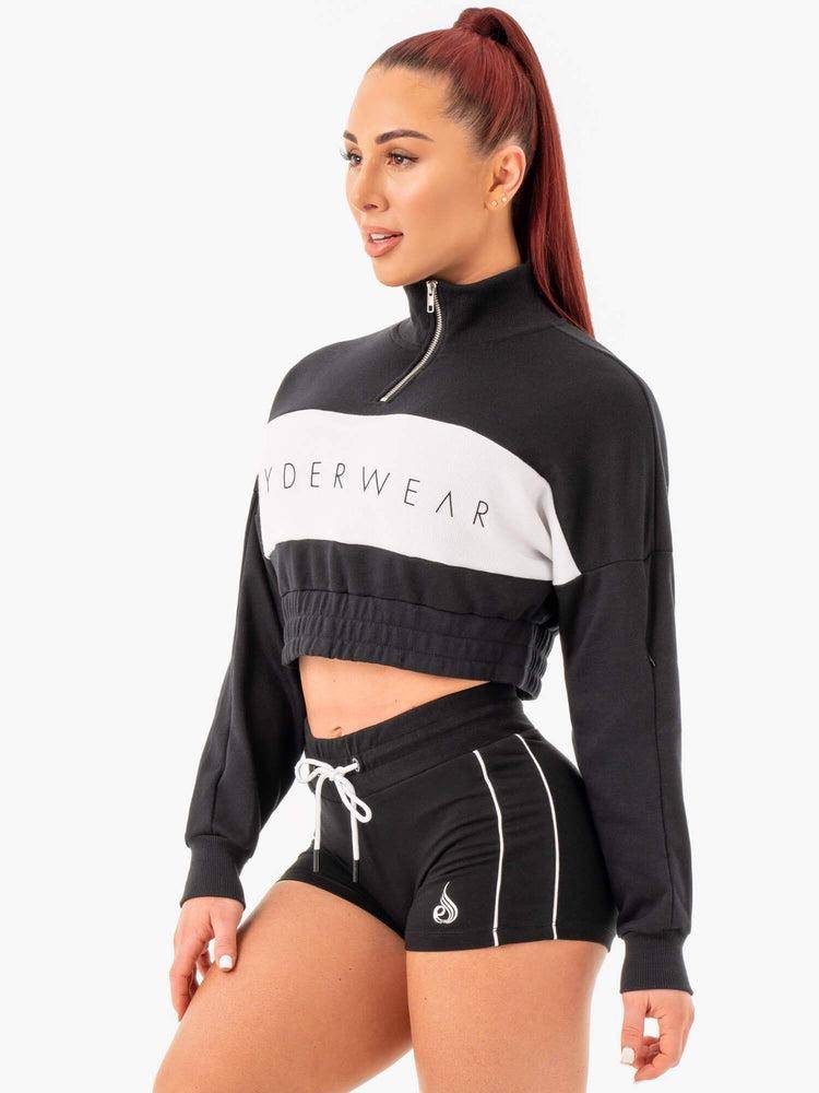 Ryderwear Women Sweaters Cropped Track Jumper Women's Sweaters Black | CA1549KI