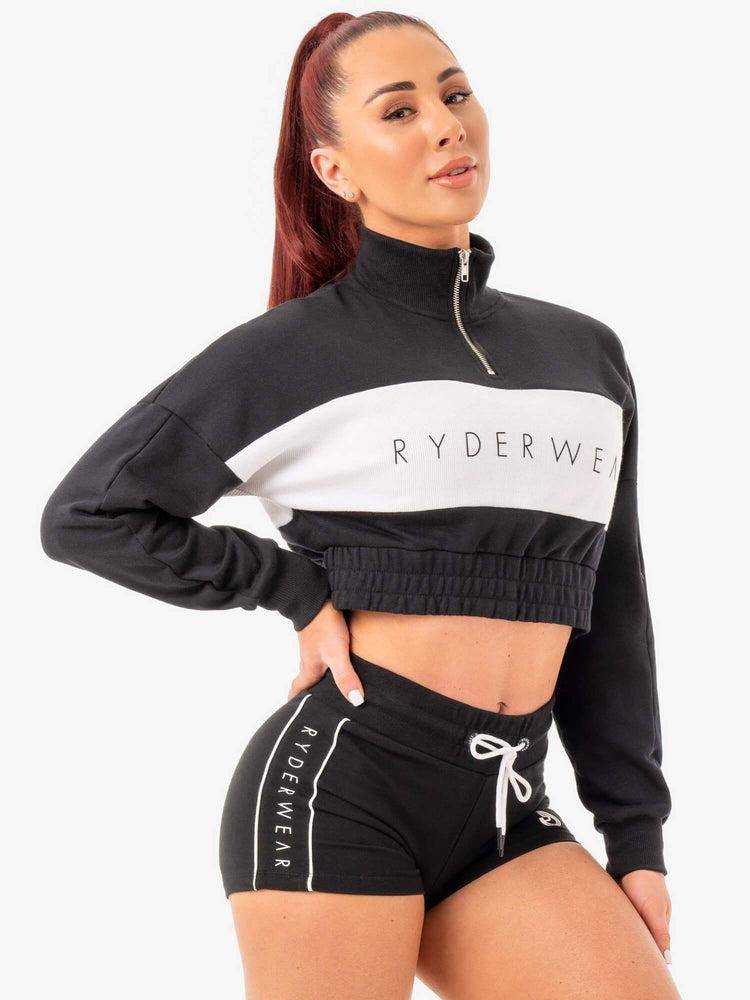 Ryderwear Women Sweaters Cropped Track Jumper Women's Sweaters Black | CA1549KI