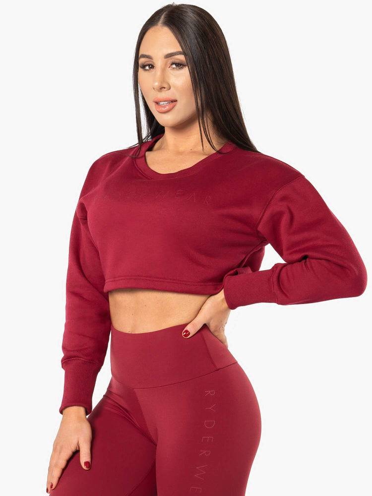 Ryderwear Women Sweaters Elevate Cropped Women's Sweaters Berry Red | CA1583MA