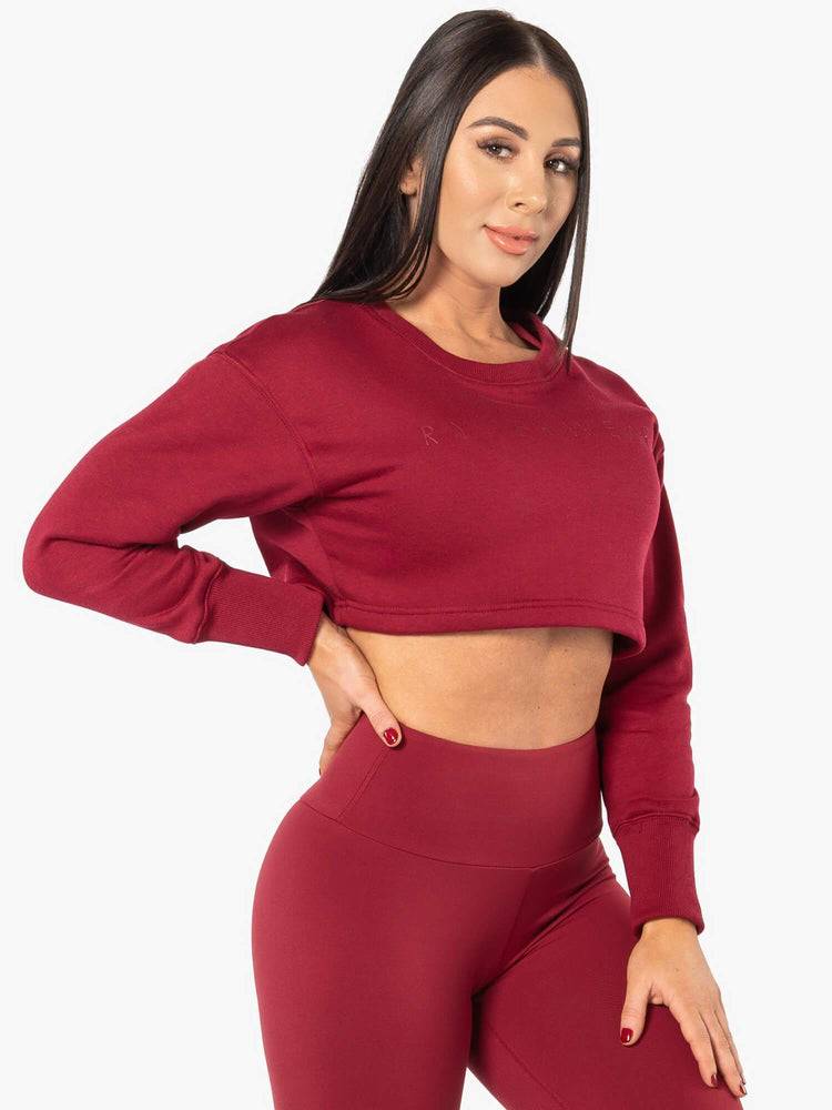 Ryderwear Women Sweaters Elevate Cropped Women's Sweaters Berry Red | CA1583MA