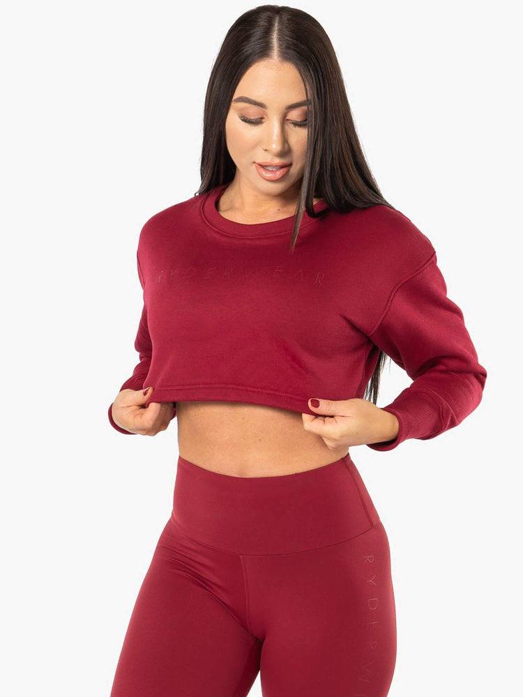 Ryderwear Women Sweaters Elevate Cropped Women's Sweaters Berry Red | CA1583MA