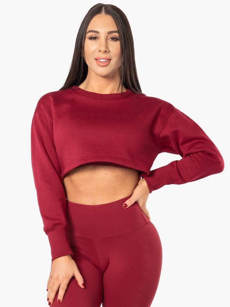 Ryderwear Women Sweaters Elevate Cropped Women\'s Sweaters Berry Red | CA1583MA