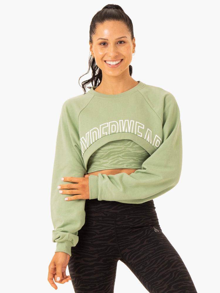 Ryderwear Women Sweaters Emerge Super Crop Women\'s Sweaters Jade Green | CA1501CE