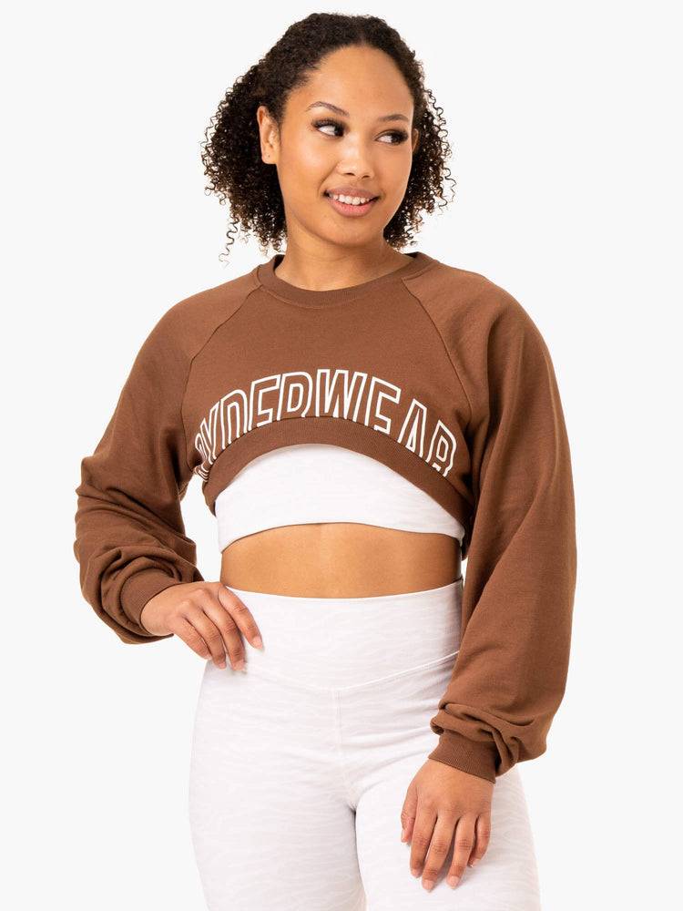 Ryderwear Women Sweaters Emerge Super Crop Women's Sweaters Chocolate | CA1502VD