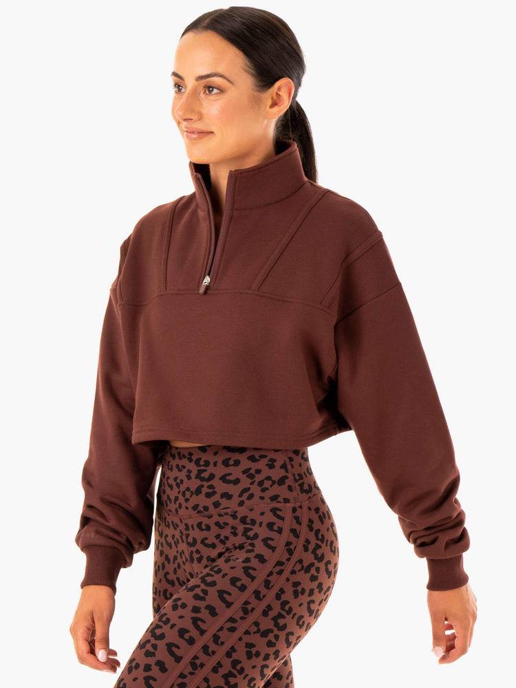 Ryderwear Women Sweaters Evolution Half Zip Women's Sweaters Chocolate | CA1569SO