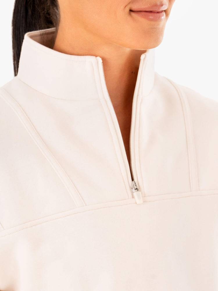 Ryderwear Women Sweaters Evolution Half Zip Women's Sweaters Ivory | CA1570DN