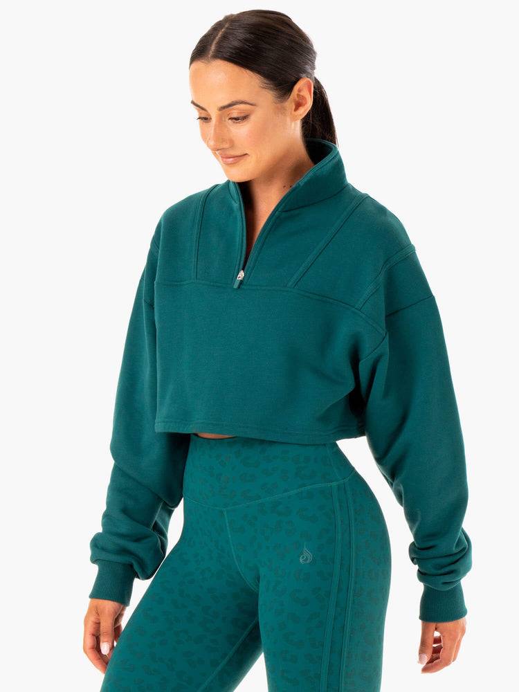 Ryderwear Women Sweaters Evolution Half Zip Women's Sweaters Teal | CA1571FM