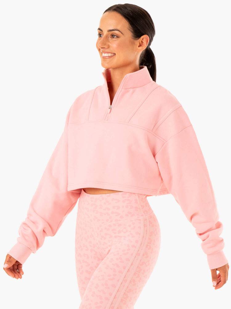 Ryderwear Women Sweaters Evolution Half Zip Women's Sweaters Pink | CA1579CE