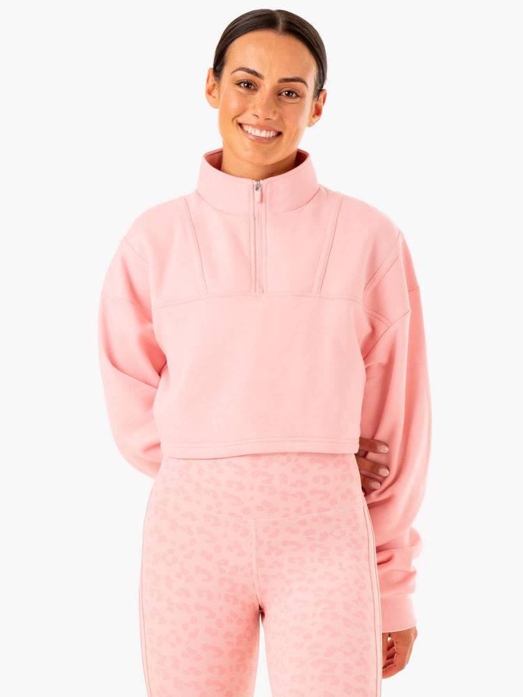 Ryderwear Women Sweaters Evolution Half Zip Women\'s Sweaters Pink | CA1579CE