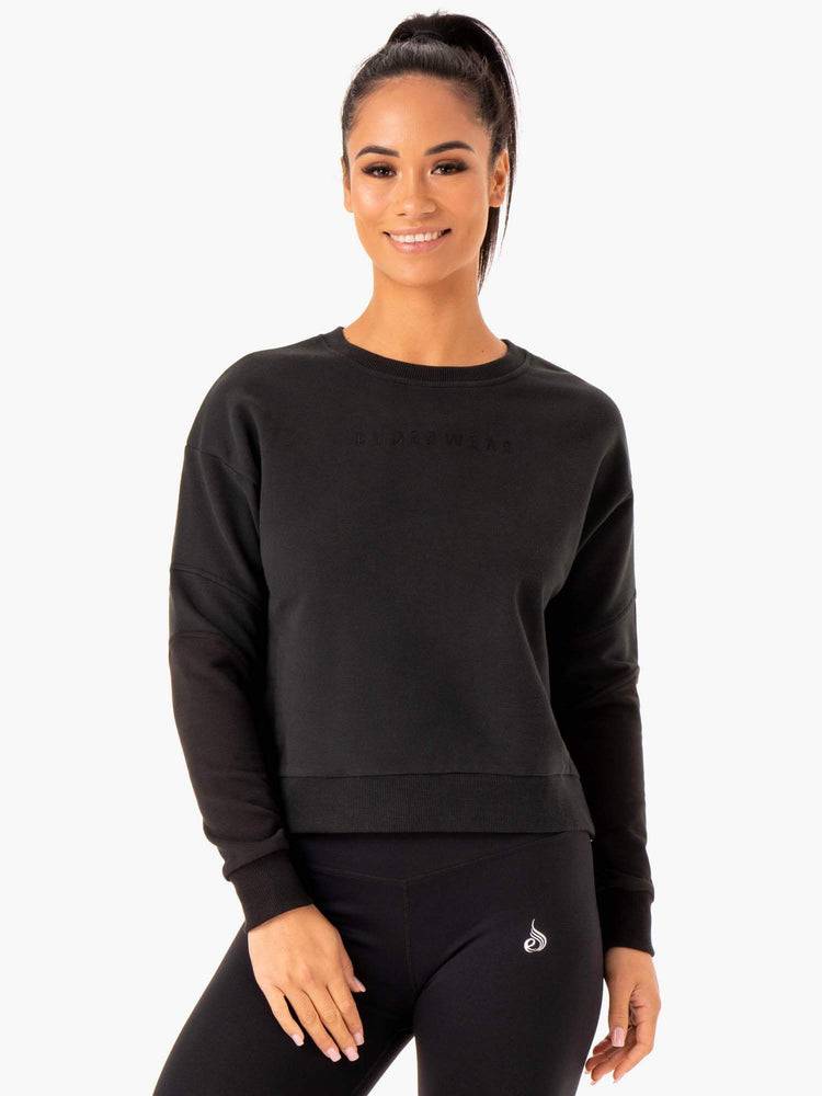 Ryderwear Women Sweaters Hybrid Pullover Jumper Women's Sweaters Black/Charcoal | CA1520GL