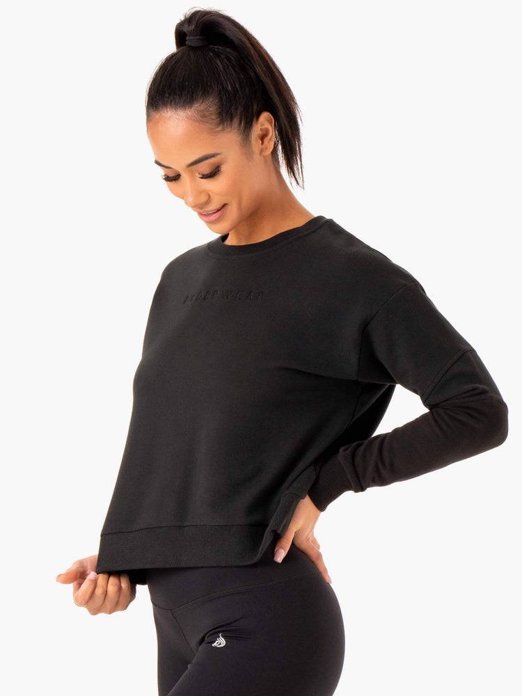 Ryderwear Women Sweaters Hybrid Pullover Jumper Women's Sweaters Black/Charcoal | CA1520GL