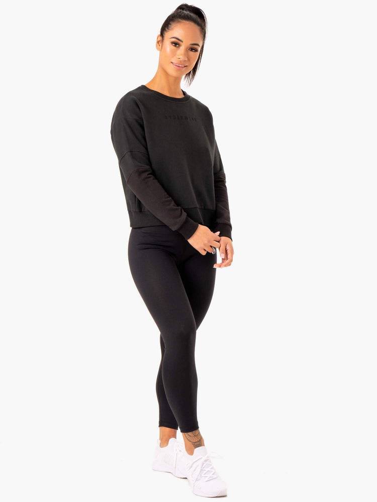 Ryderwear Women Sweaters Hybrid Pullover Jumper Women's Sweaters Black/Charcoal | CA1520GL