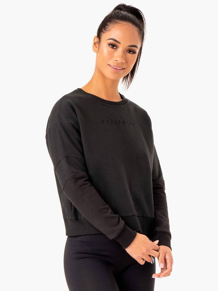 Ryderwear Women Sweaters Hybrid Pullover Jumper Women\'s Sweaters Black/Charcoal | CA1520GL