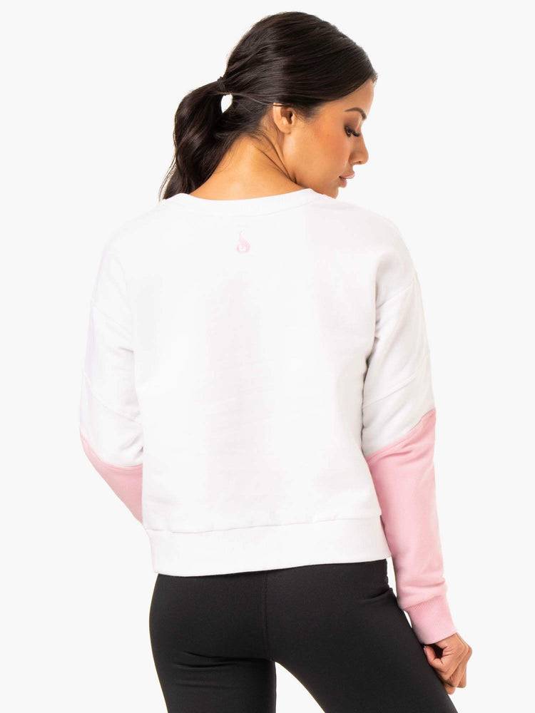 Ryderwear Women Sweaters Hybrid Pullover Jumper Women's Sweaters White/Pink | CA1521HK