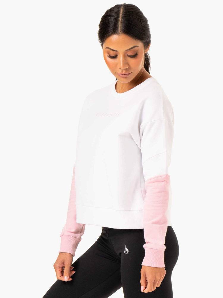 Ryderwear Women Sweaters Hybrid Pullover Jumper Women's Sweaters White/Pink | CA1521HK