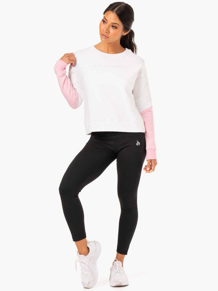 Ryderwear Women Sweaters Hybrid Pullover Jumper Women's Sweaters White/Pink | CA1521HK