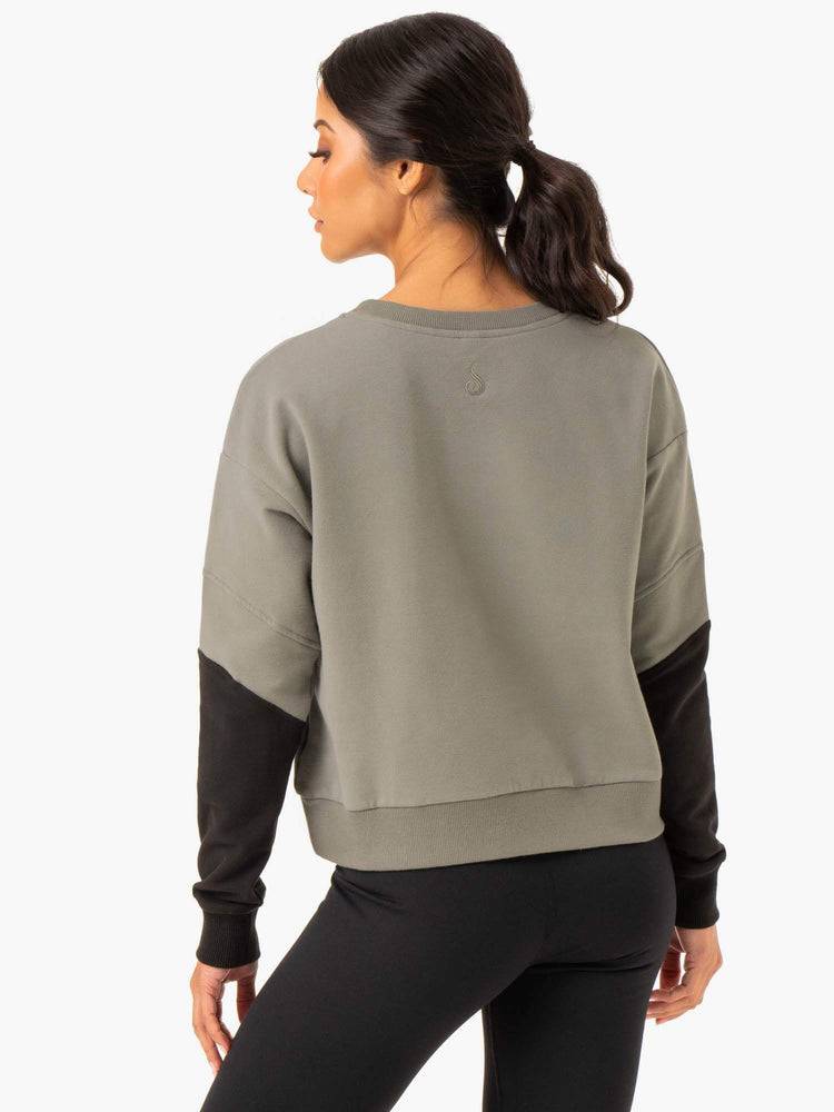 Ryderwear Women Sweaters Hybrid Pullover Jumper Women's Sweaters Khaki/Black | CA1556NB