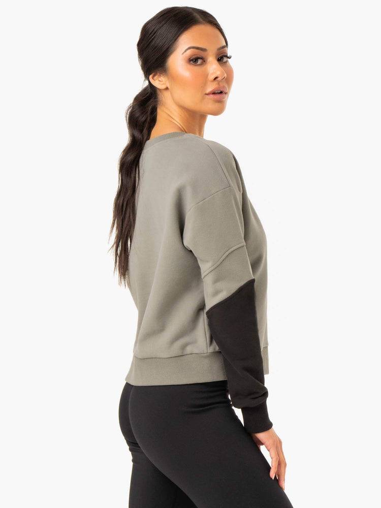 Ryderwear Women Sweaters Hybrid Pullover Jumper Women's Sweaters Khaki/Black | CA1556NB