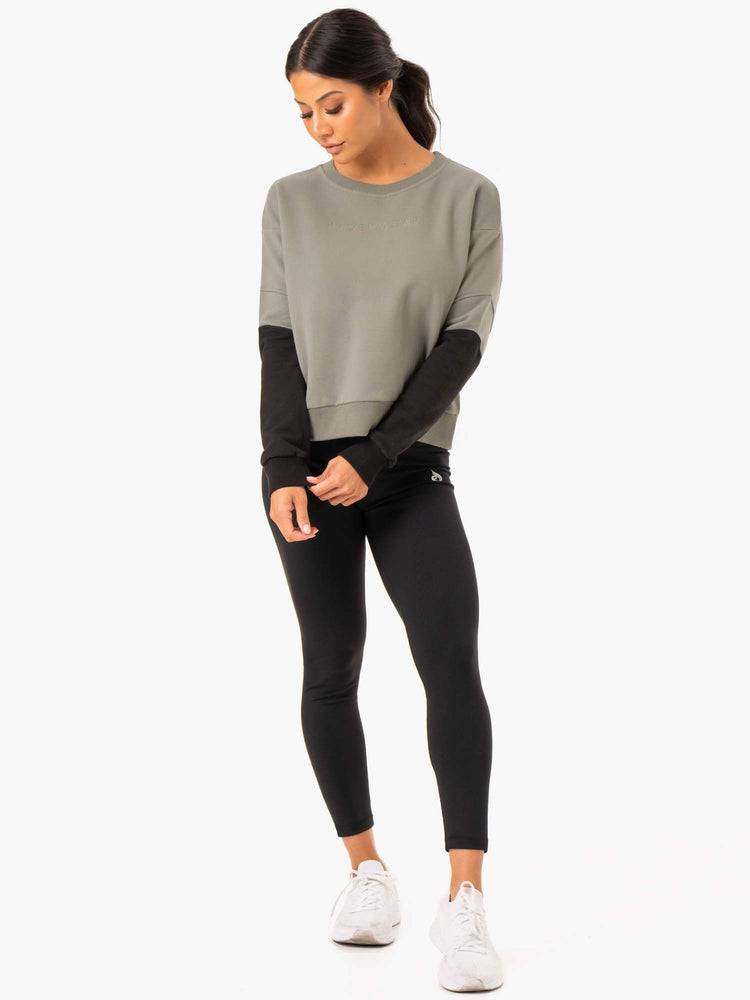 Ryderwear Women Sweaters Hybrid Pullover Jumper Women's Sweaters Khaki/Black | CA1556NB