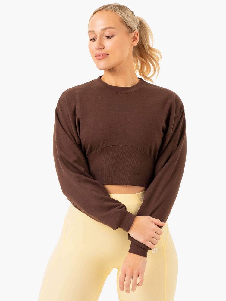 Ryderwear Women Sweaters Level Up Jumper Women's Sweaters Chocolate | CA1503BC