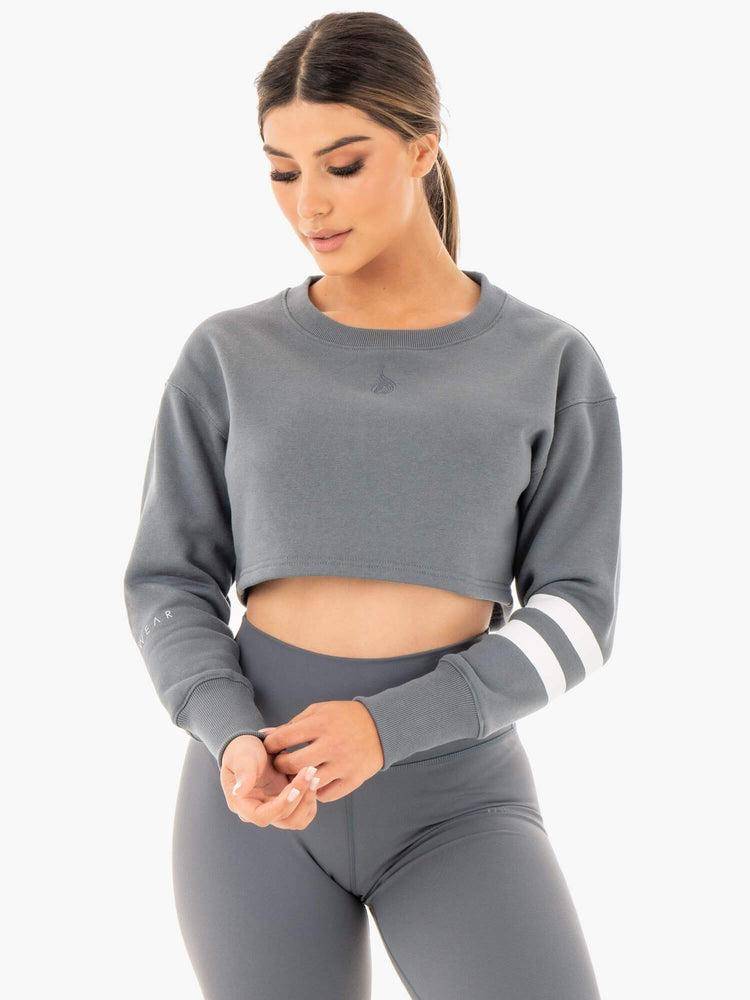 Ryderwear Women Sweaters Motion Cropped Women's Sweaters Charcoal | CA1527CE