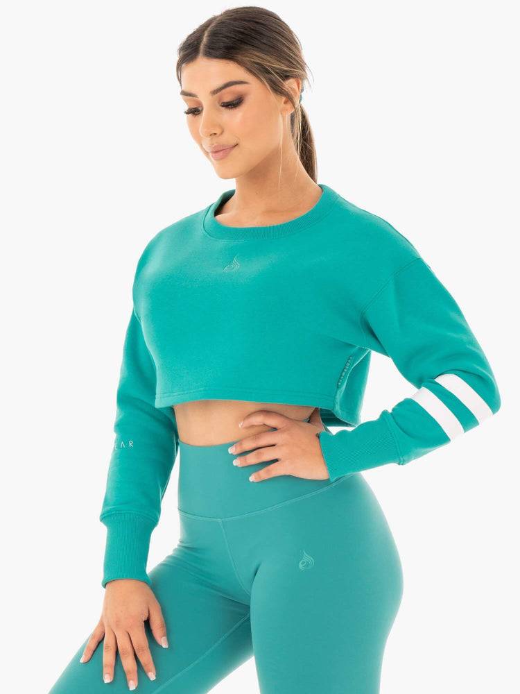 Ryderwear Women Sweaters Motion Cropped Women's Sweaters Teal | CA1528VD