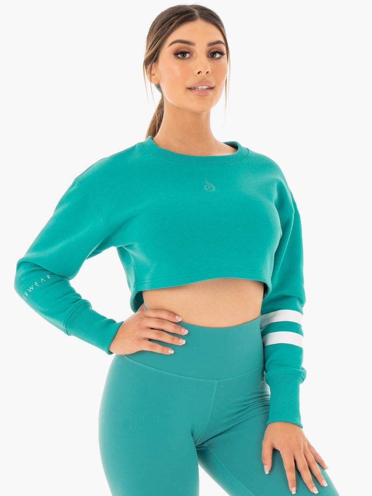 Ryderwear Women Sweaters Motion Cropped Women's Sweaters Teal | CA1528VD