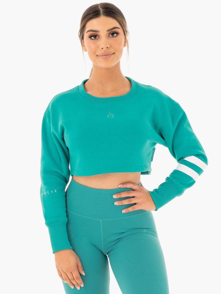 Ryderwear Women Sweaters Motion Cropped Women\'s Sweaters Teal | CA1528VD