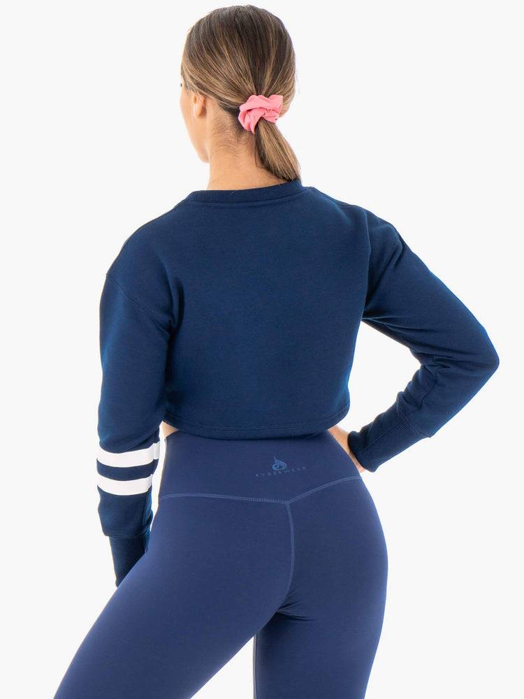 Ryderwear Women Sweaters Motion Cropped Women's Sweaters Navy | CA1529BC