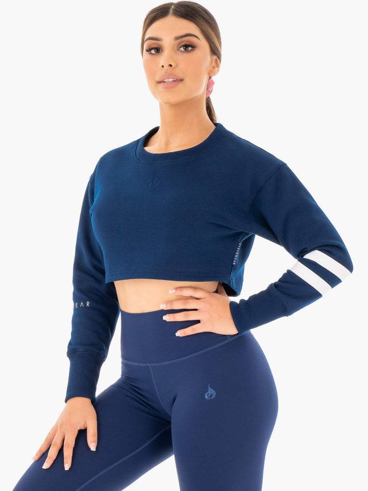 Ryderwear Women Sweaters Motion Cropped Women's Sweaters Navy | CA1529BC