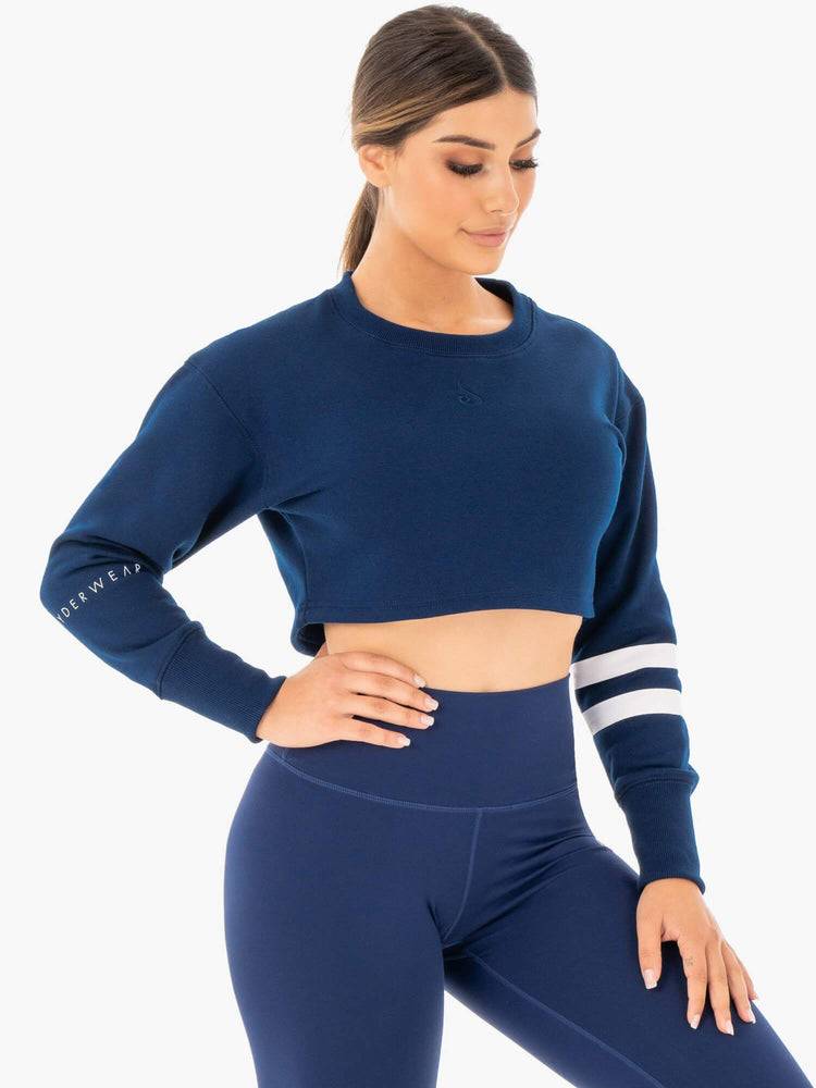 Ryderwear Women Sweaters Motion Cropped Women's Sweaters Navy | CA1529BC