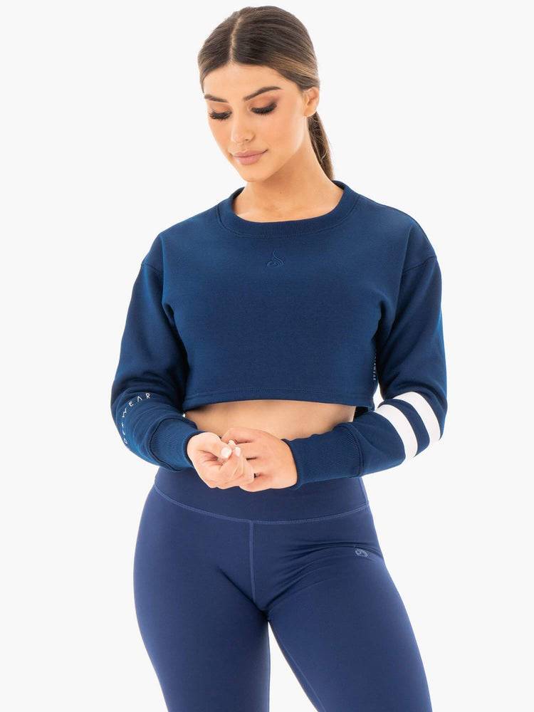 Ryderwear Women Sweaters Motion Cropped Women\'s Sweaters Navy | CA1529BC