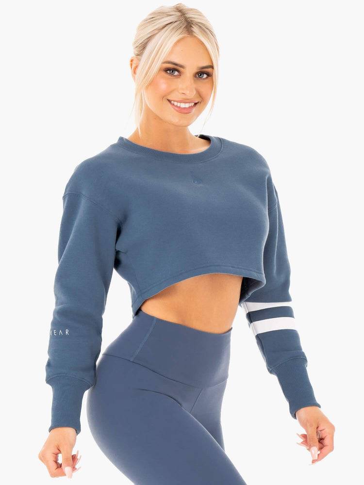 Ryderwear Women Sweaters Motion Cropped Women's Sweaters Steel Blue | CA1554VD