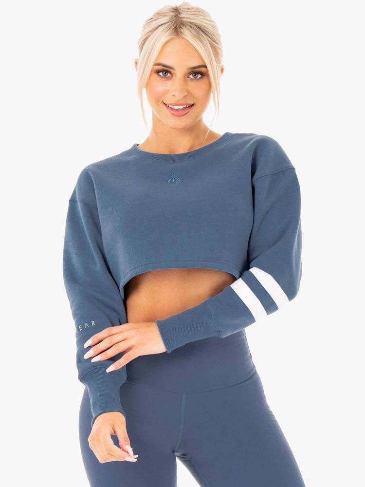 Ryderwear Women Sweaters Motion Cropped Women\'s Sweaters Steel Blue | CA1554VD