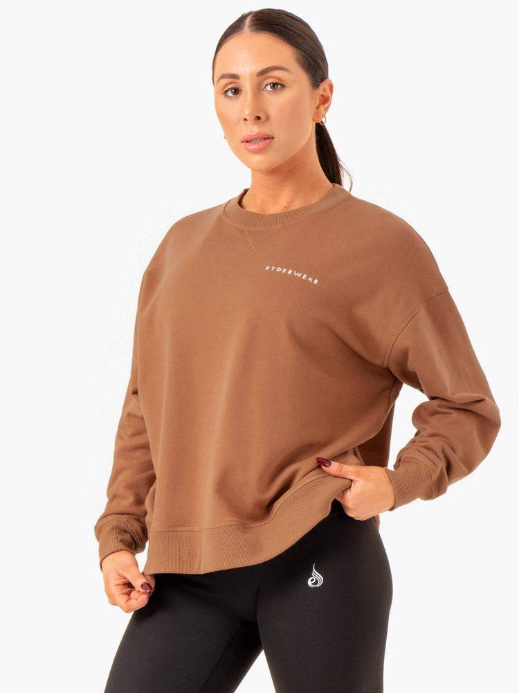 Ryderwear Women Sweaters Recover Lightweight Women's Sweaters Mocha | CA1515PQ