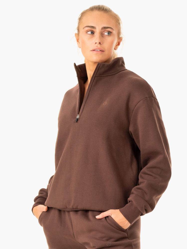 Ryderwear Women Sweaters Restore Half Zip Women's Sweaters Chocolate | CA1507WY