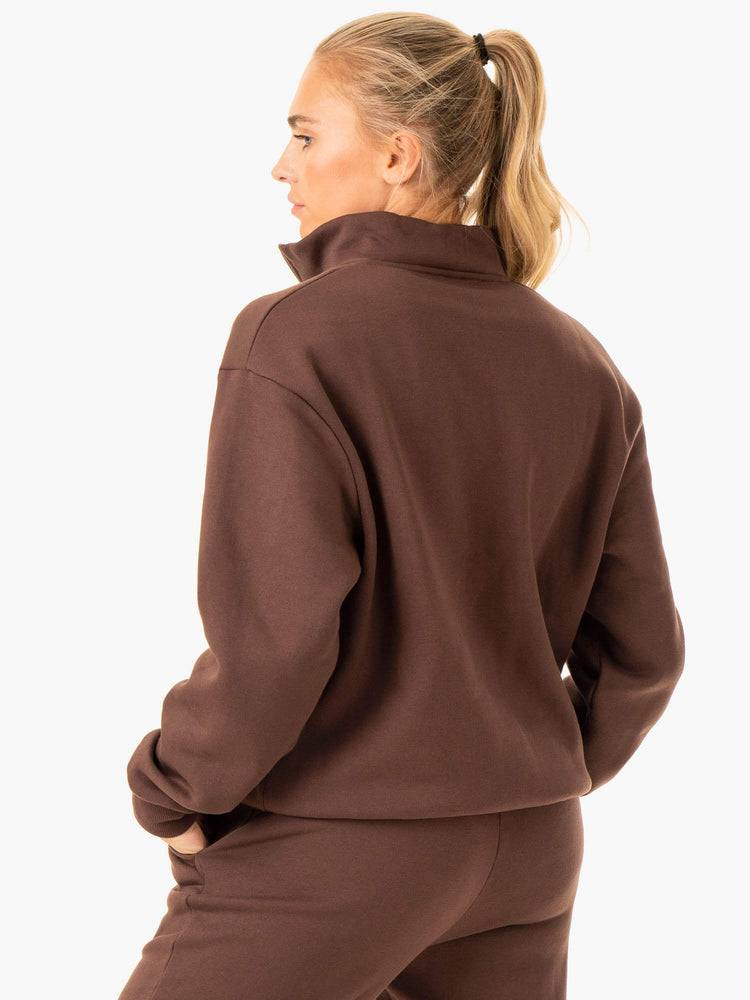 Ryderwear Women Sweaters Restore Half Zip Women's Sweaters Chocolate | CA1507WY